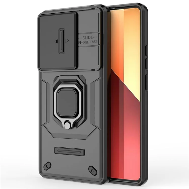 Funda para Xiaomi Redmi Note 14S 4G de PC + TPU con Soporte y Protector de Objetivo - Negro