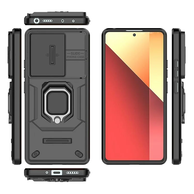 Funda para Xiaomi Redmi Note 14S 4G de PC + TPU con Soporte y Protector de Objetivo - Negro