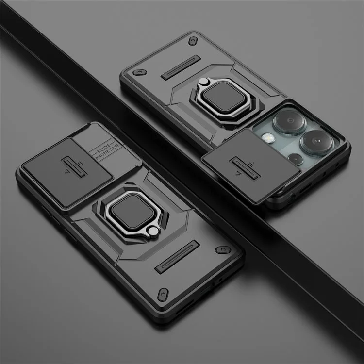Funda para Xiaomi Redmi Note 14S 4G de PC + TPU con Soporte y Protector de Objetivo - Negro