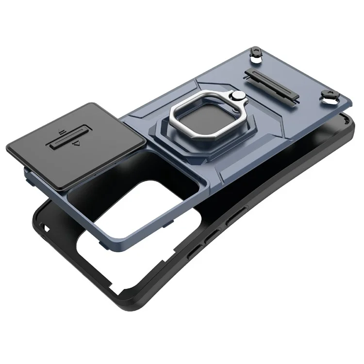 Funda para Xiaomi Redmi Note 14S 4G de PC + TPU con Soporte y Protector de Objetivo - Negro
