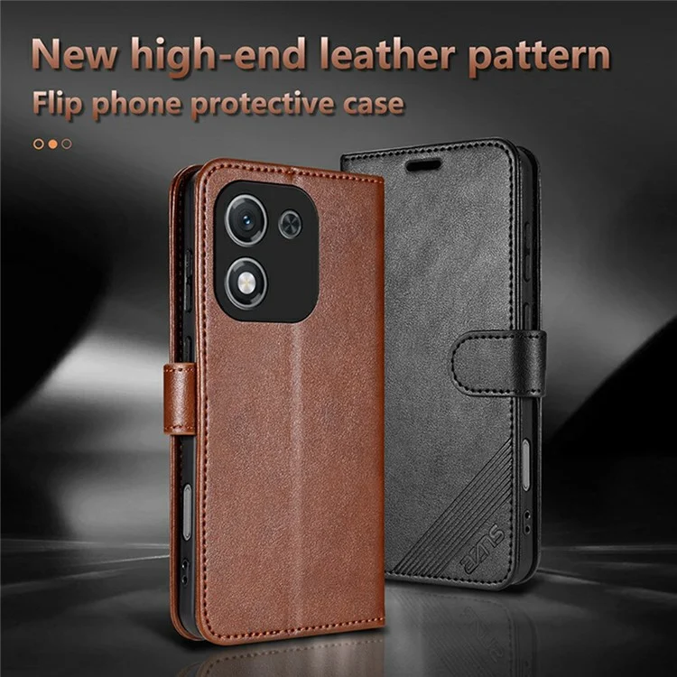 AZNS For Honor X70i Case Anti-Scratch PU Leather Stand Wallet Phone Cover - Brown