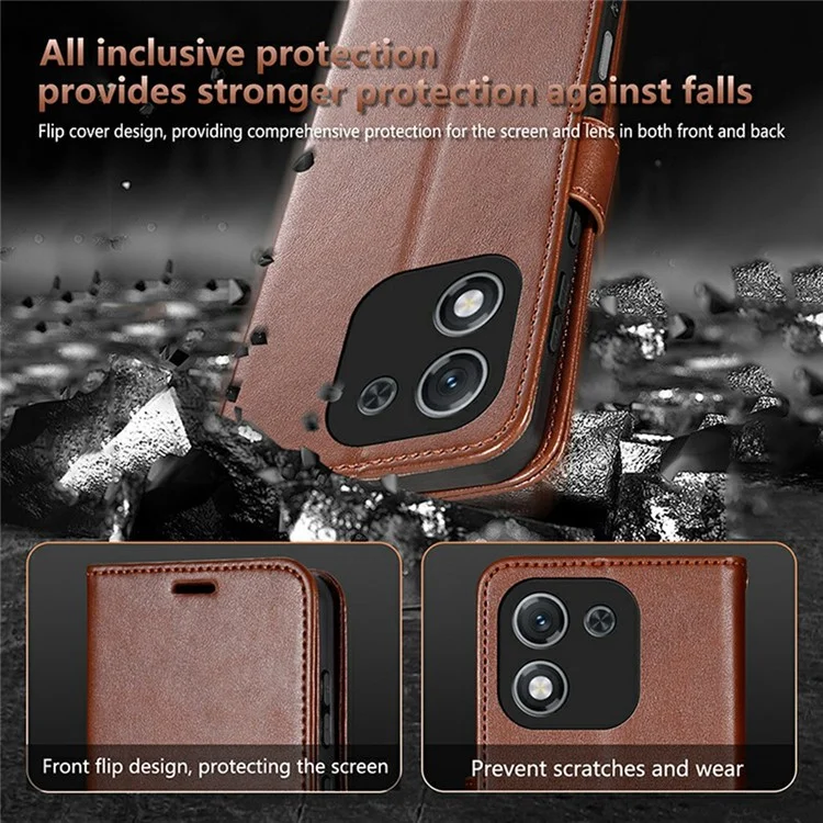 AZNS For Honor X70i Case Anti-Scratch PU Leather Stand Wallet Phone Cover - Brown