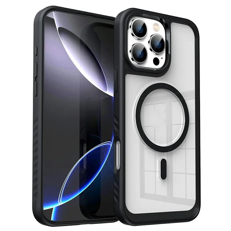 Cover per iPhone 16 Pro Compatibile con MagSafe TPU + PC Antiurto per Retro Telefono - Nero