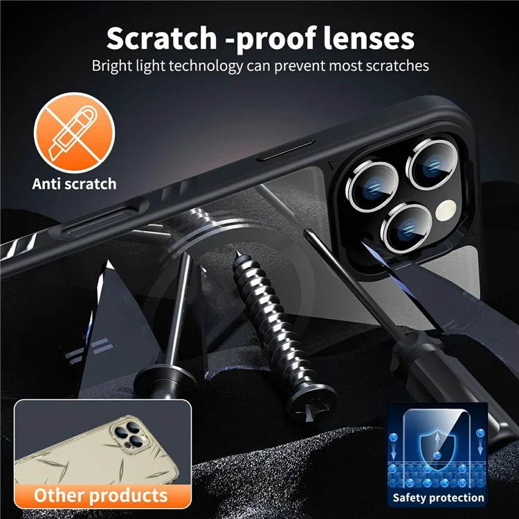Cover per iPhone 16 Pro Compatibile con MagSafe TPU + PC Antiurto per Retro Telefono - Nero