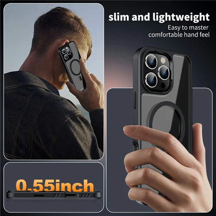 Cover per iPhone 16 Pro Compatibile con MagSafe TPU + PC Antiurto per Retro Telefono - Nero