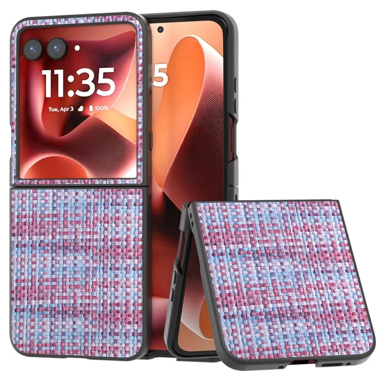 Funda de cuero y PC para Motorola Razr 60 Ultra con textura de cuadros - Morado