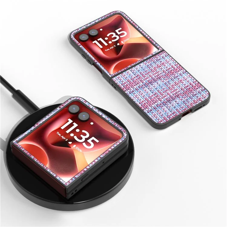 Funda de cuero y PC para Motorola Razr 60 Ultra con textura de cuadros - Morado