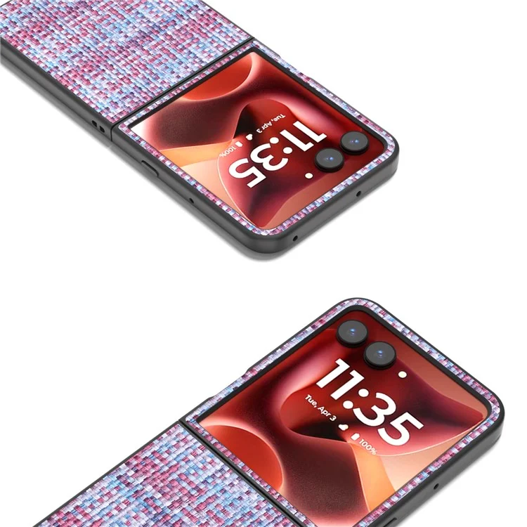 Funda de cuero y PC para Motorola Razr 60 Ultra con textura de cuadros - Morado