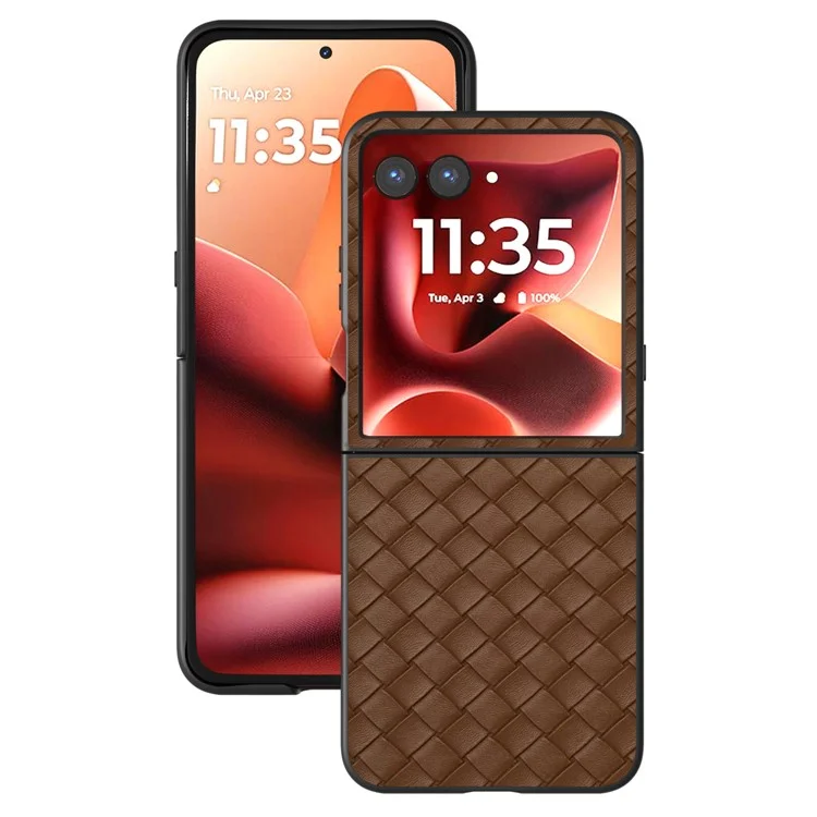 Чехол для Motorola Razr 60 Ultra с текстурой плетения, из ПК, покрытый искусственной кожей - Коричневый