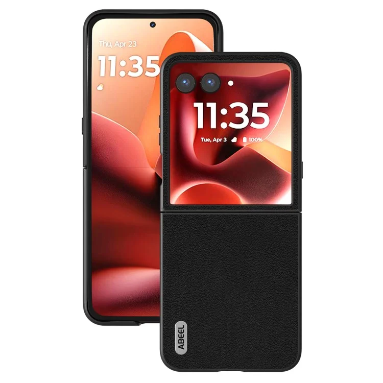 Чехол ABEEL для Motorola Razr 60 Ultra из натуральной воловьей кожи - противоударный, защитный, черный