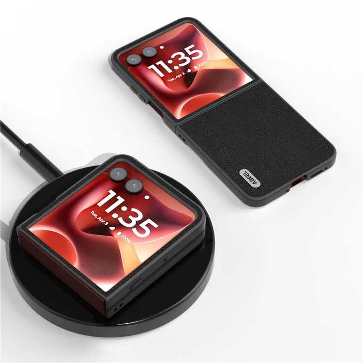 Чехол ABEEL для Motorola Razr 60 Ultra из натуральной воловьей кожи - противоударный, защитный, черный