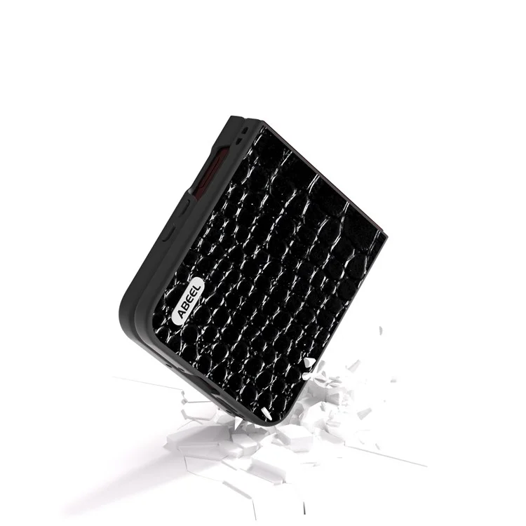 Funda ABEEL para Motorola Razr 60 Ultra de Cuero Auténtico de Vaca con Textura de Cocodrilo - Negro