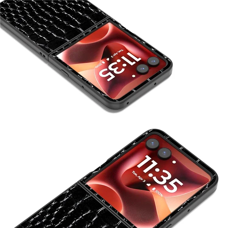 Funda ABEEL para Motorola Razr 60 Ultra de Cuero Auténtico de Vaca con Textura de Cocodrilo - Negro