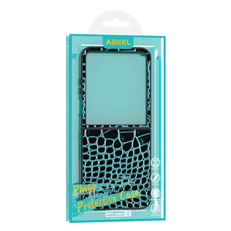 Funda ABEEL para Motorola Razr 60 Ultra de Cuero Auténtico de Vaca con Textura de Cocodrilo - Negro