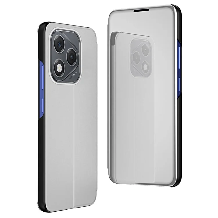 For Honor 400 Lite Case View Window Stand Leather Flip Phone Cover - Silver