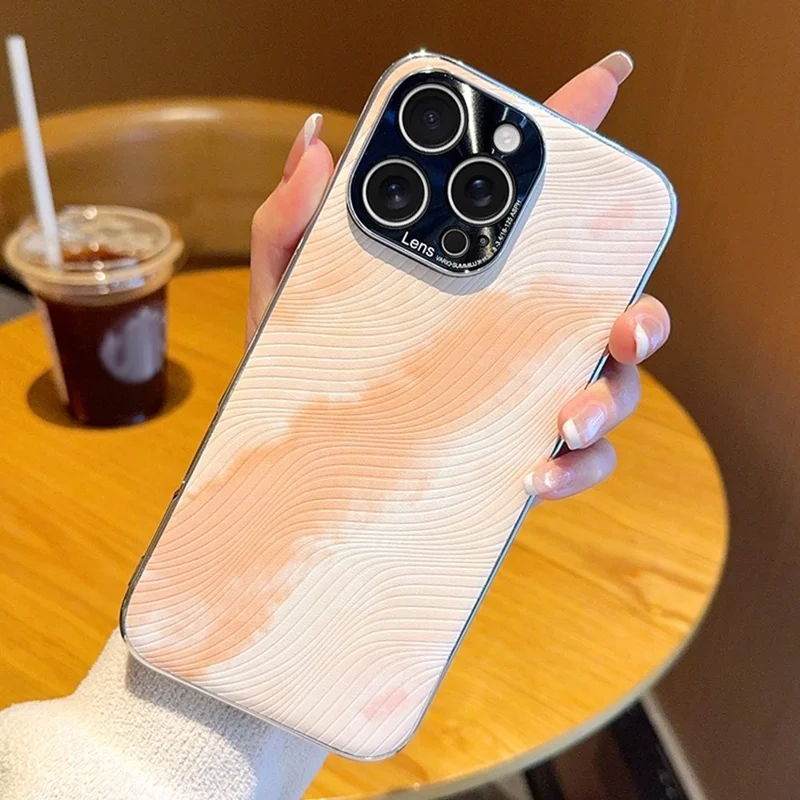 For iPhone 16 Pro Max Case Electroplated Watercolor PC + PU Leather Phone Back Cover - Light Pink