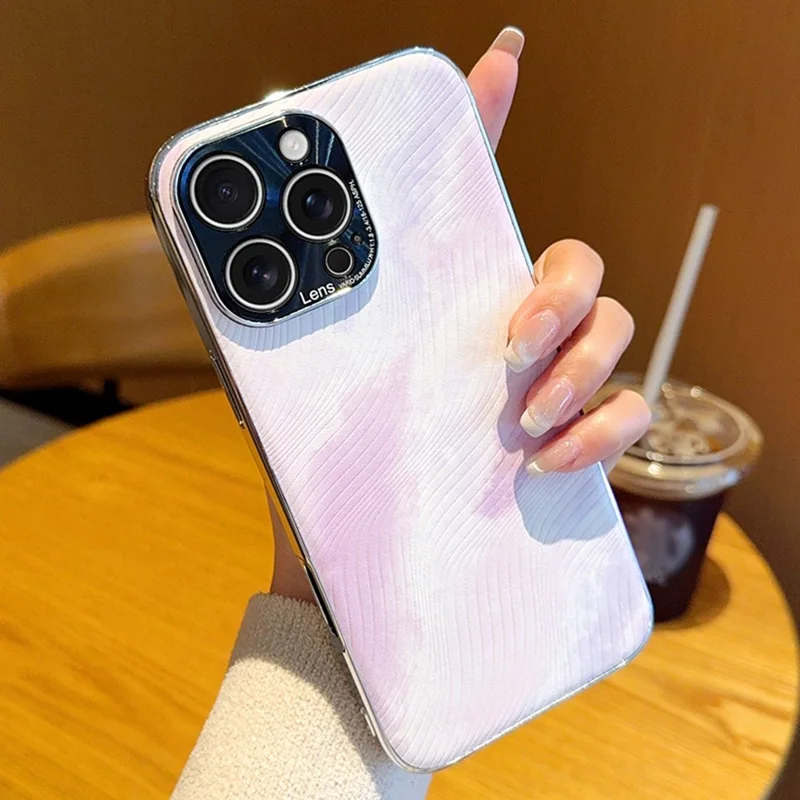 For iPhone 15 Pro Case Electroplated Watercolor PC + PU Leather Phone Back Cover - Light Purple