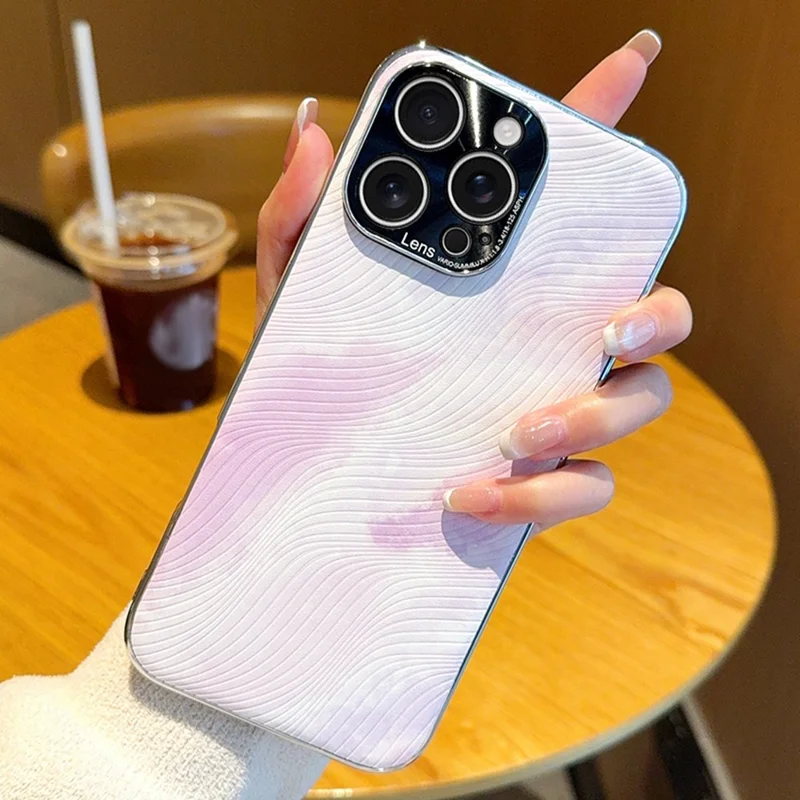 For iPhone 15 Pro Case Electroplated Watercolor PC + PU Leather Phone Back Cover - Light Purple