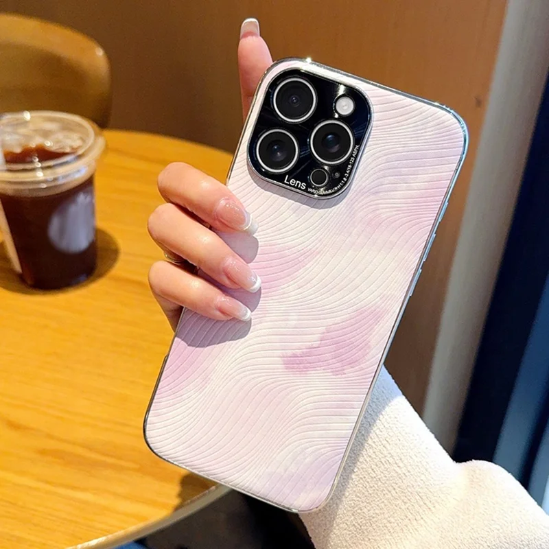 For iPhone 15 Pro Case Electroplated Watercolor PC + PU Leather Phone Back Cover - Light Purple