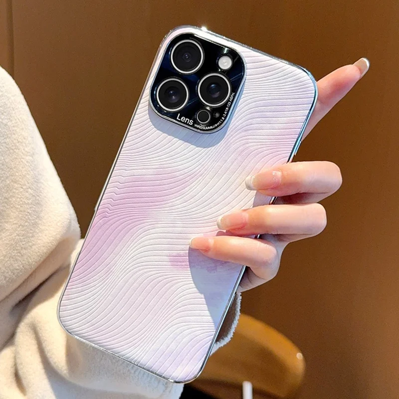 For iPhone 15 Pro Case Electroplated Watercolor PC + PU Leather Phone Back Cover - Light Purple