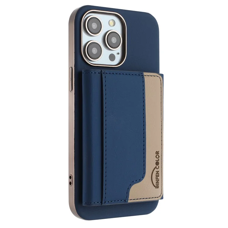 BINFEN COLOR BF37 Capa de Couro com Porta-Cartões Magnético para iPhone 16 Pro Max - Cor Mesclada em Azul Escuro