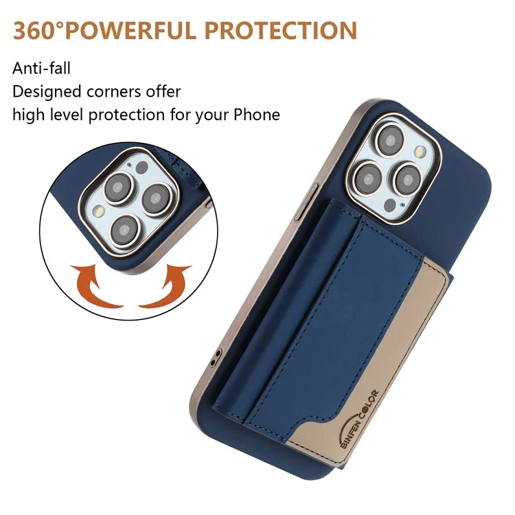 BINFEN COLOR BF37 Capa de Couro com Porta-Cartões Magnético para iPhone 16 Pro Max - Cor Mesclada em Azul Escuro