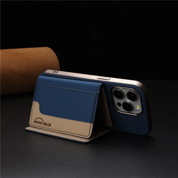 BINFEN COLOR BF37 Capa de Couro com Porta-Cartões Magnético para iPhone 16 Pro Max - Cor Mesclada em Azul Escuro