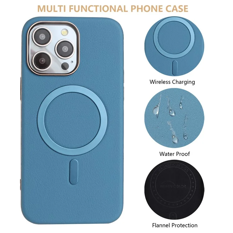 BINFEN COLOR BF40 Étui pour iPhone 16 Pro Max Compatible avec MagSafe - Coque Arrière en PU Électrolytique + TPU - Bleu Bébé