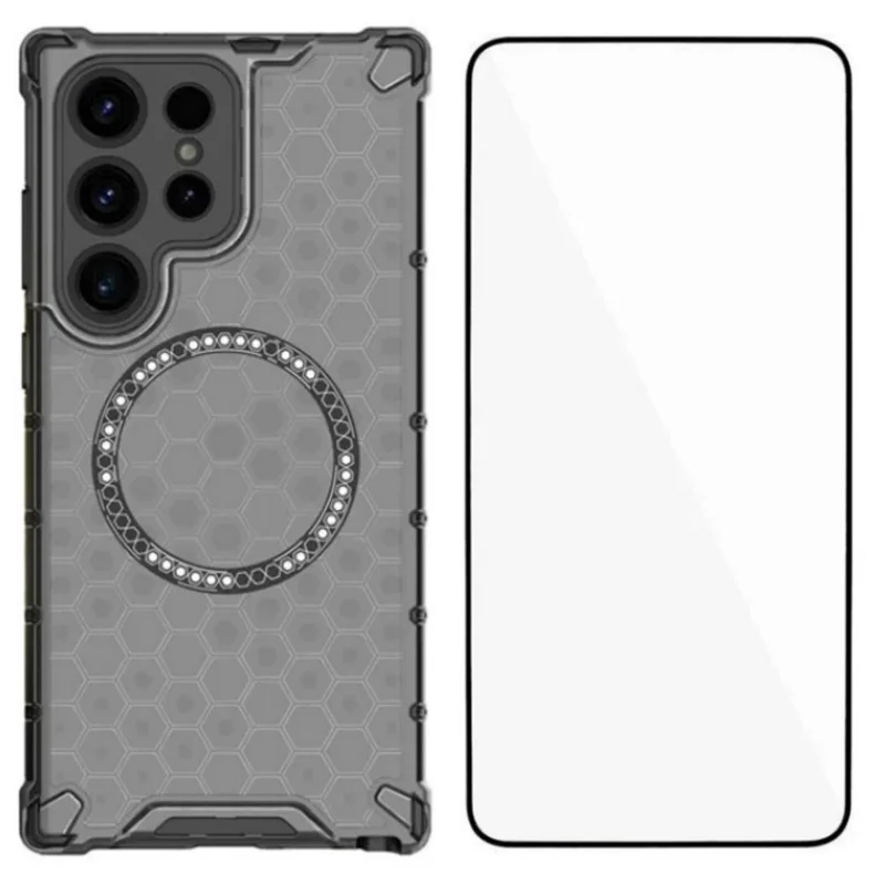 WANLONFENG FC Series For Samsung Galaxy S25 Ultra Case Compatible with MagSafe TPU + PC Phone Cover with Tempered Glass - Black