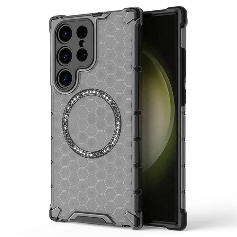 WANLONFENG FC Series For Samsung Galaxy S25 Ultra Case Compatible with MagSafe TPU + PC Phone Cover with Tempered Glass - Black