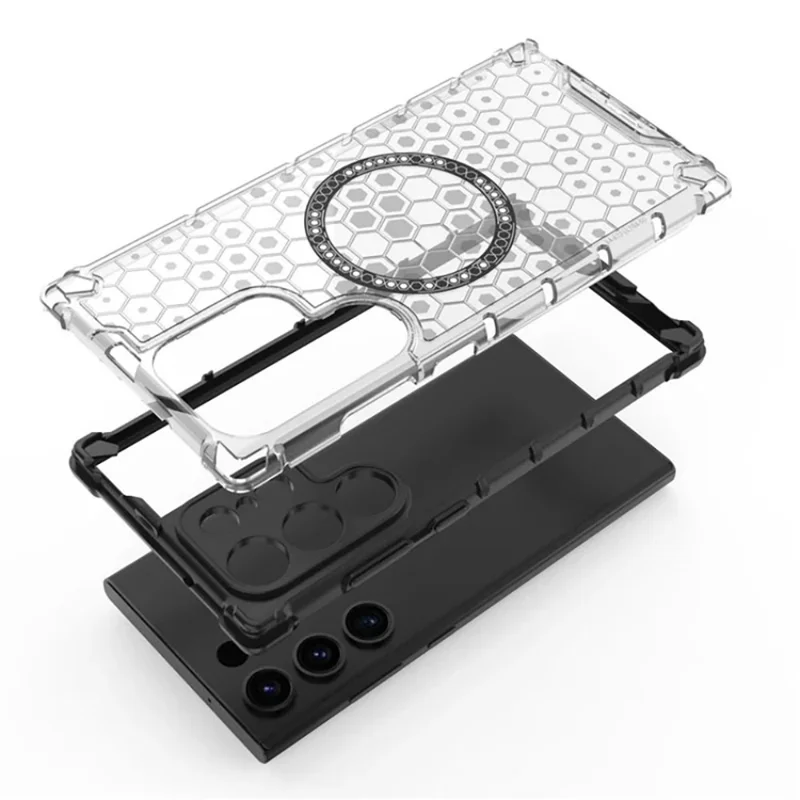 WANLONFENG FC Series For Samsung Galaxy S25 Ultra Case Compatible with MagSafe TPU + PC Phone Cover with Tempered Glass - Black
