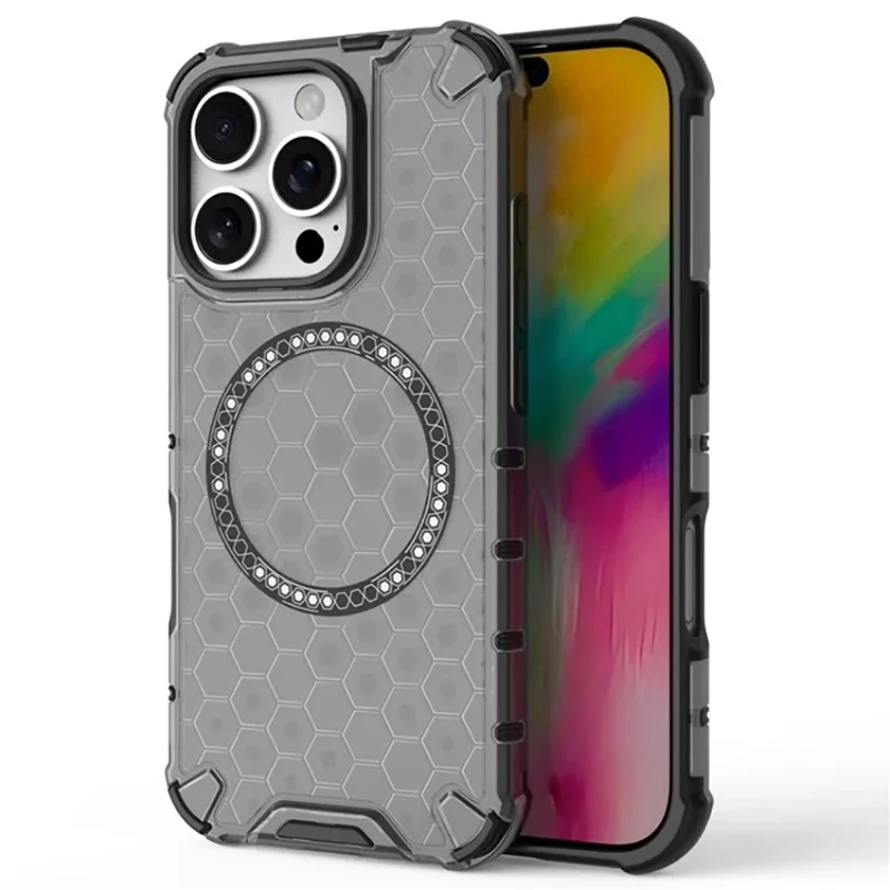 WANLONFENG FC Series For iPhone 16 Pro Max Case Compatible with MagSafe TPU + PC Phone Cover with Tempered Glass Film (Big Lens Hole) - Black