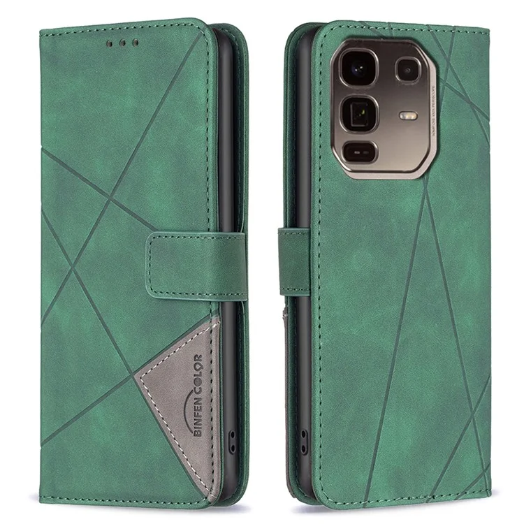 BINFEN COLOR For Infinix Note 50 Pro+ 5G Phone Case Wallet Stand Geometry Imprinted Leather Cover - Green