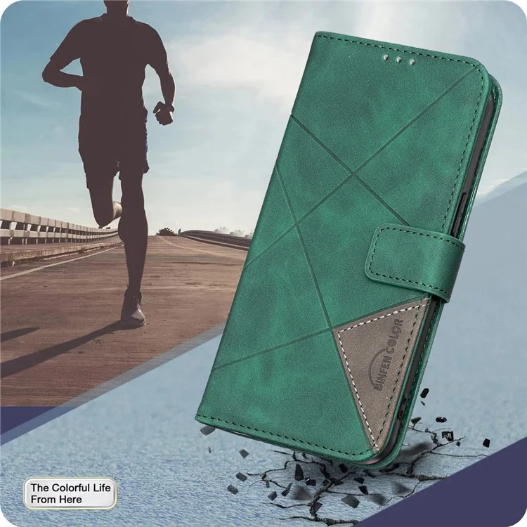 BINFEN COLOR For Infinix Note 50 Pro+ 5G Phone Case Wallet Stand Geometry Imprinted Leather Cover - Green