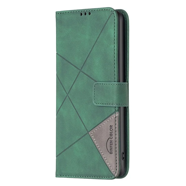 BINFEN COLOR For Infinix Note 50 Pro+ 5G Phone Case Wallet Stand Geometry Imprinted Leather Cover - Green