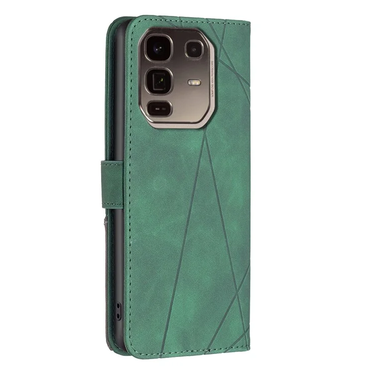 BINFEN COLOR For Infinix Note 50 Pro+ 5G Phone Case Wallet Stand Geometry Imprinted Leather Cover - Green