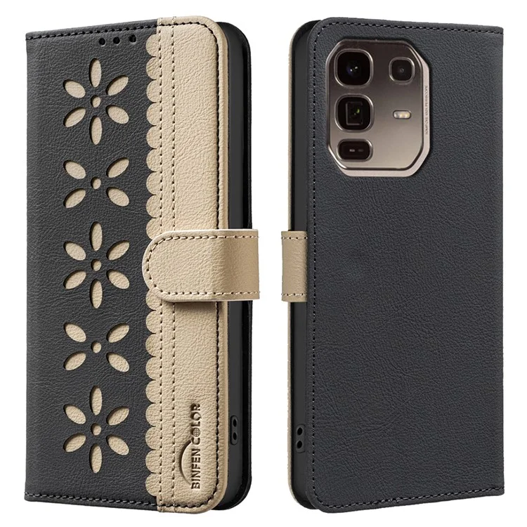 Pour Infinix Note 50 Pro+ 5G Étui en Cuir BINFEN COLOR BF36 Motif Floral Housse de Téléphone Blocage RFID Portefeuille Support - Noir