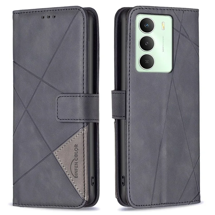 BINFEN COLOR Pour Étui Portefeuille Realme 14x 5G Support Géométrique en Cuir Imprimé - Noir