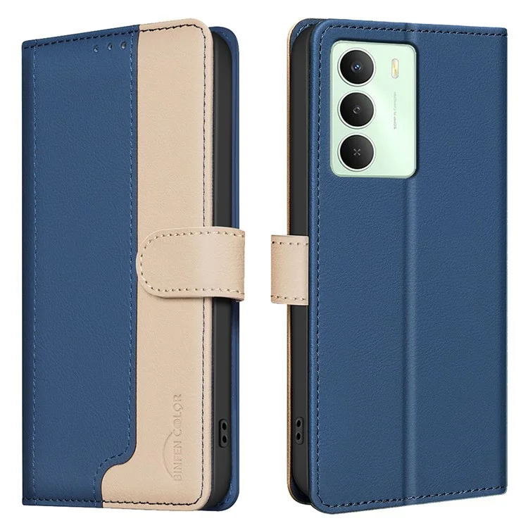 BINFEN COLOR BF33 Lederhülle für Realme 14x 5G mit Farbmix, RFID-Schutz, Brieftaschenfunktion und Ständer - Blau