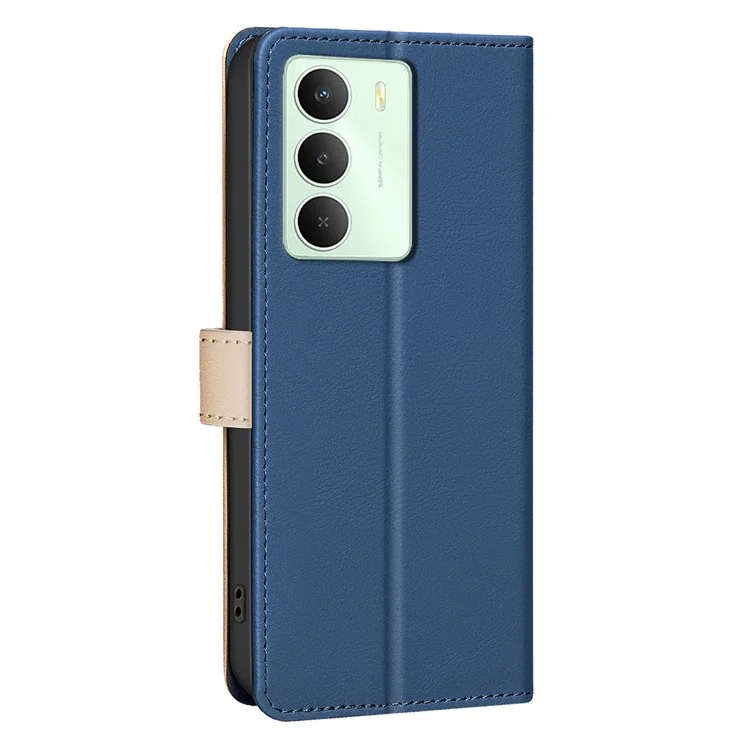 BINFEN COLOR BF33 Lederhülle für Realme 14x 5G mit Farbmix, RFID-Schutz, Brieftaschenfunktion und Ständer - Blau