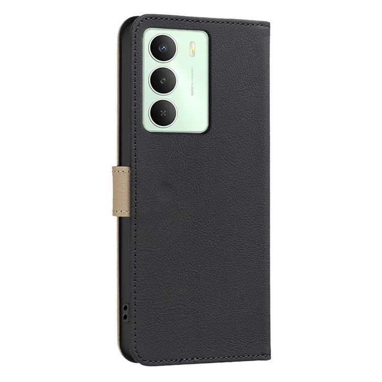 For Realme 14x 5G Leather Case BINFEN COLOR BF36 Floral Pattern Phone Cover RFID Blocking Wallet Stand - Black