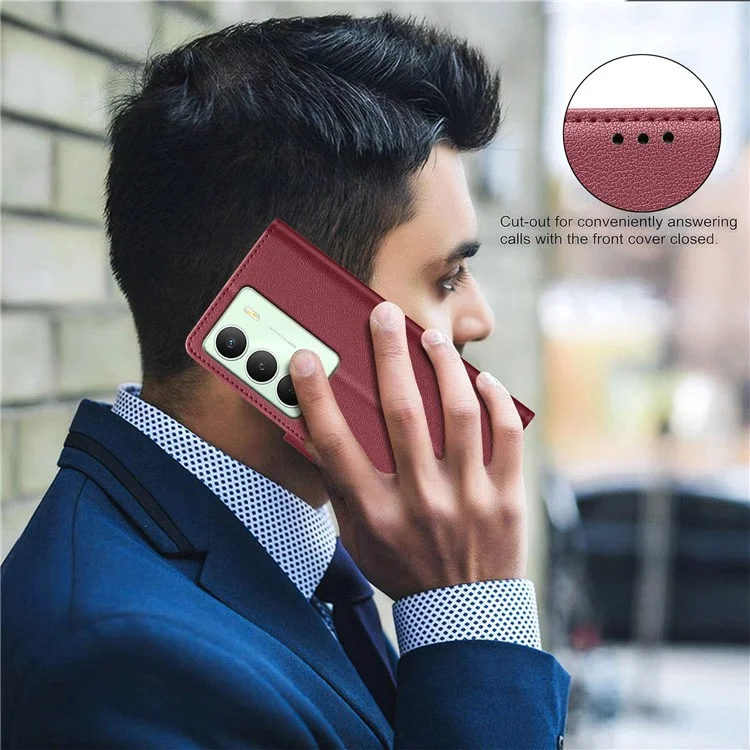 BINFEN COLOR BF32 Кожаный чехол-кошелек с блокировкой RFID для Realme 14x 5G - Красный