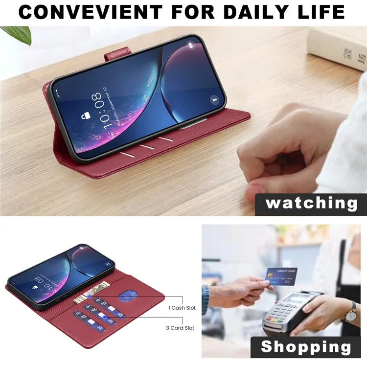BINFEN COLOR BF32 Кожаный чехол-кошелек с блокировкой RFID для Realme 14x 5G - Красный
