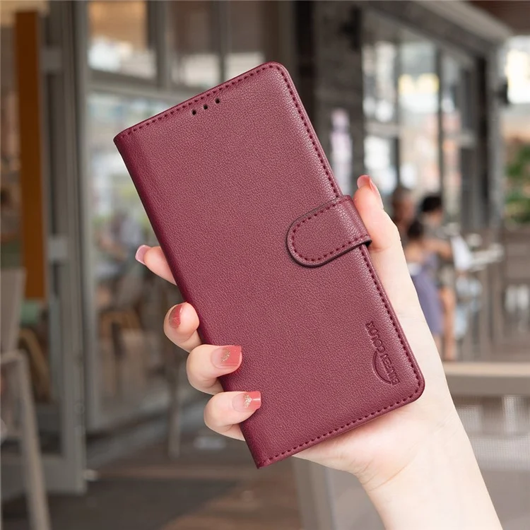 BINFEN COLOR BF32 Кожаный чехол-кошелек с блокировкой RFID для Realme 14x 5G - Красный