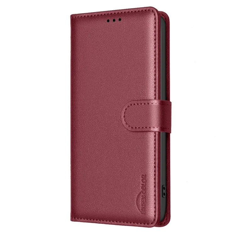 BINFEN COLOR BF32 Кожаный чехол-кошелек с блокировкой RFID для Realme 14x 5G - Красный
