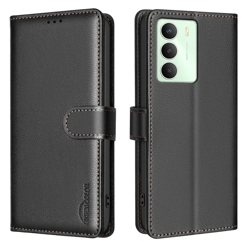 BINFEN COLOR BF32 For Realme 14x 5G Leather Case Wallet RFID Blocking Phone Cover - Black