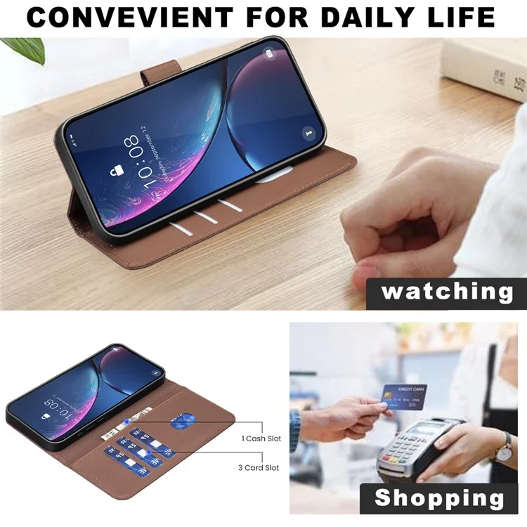 Pour Realme 14x 5G Étui BINFEN COLOR BF35 Géométrie Imprimé Étui de téléphone en cuir Portefeuille anti-RFID avec support - Marron