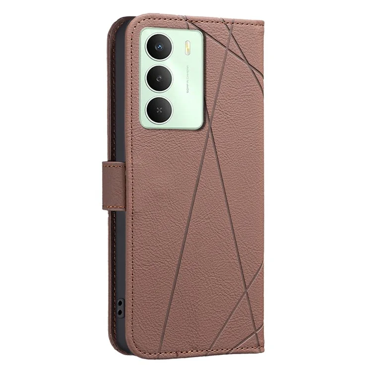 Pour Realme 14x 5G Étui BINFEN COLOR BF35 Géométrie Imprimé Étui de téléphone en cuir Portefeuille anti-RFID avec support - Marron