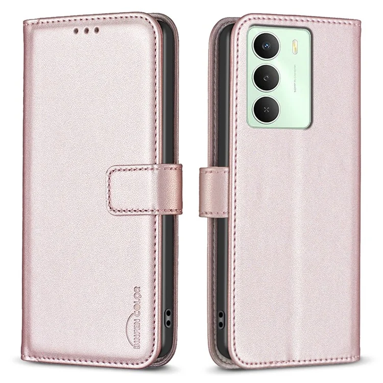 BINFEN COLOR BF17 Für Realme 14x 5G Hülle Brieftasche Folio Flip Ledercover - Roségold