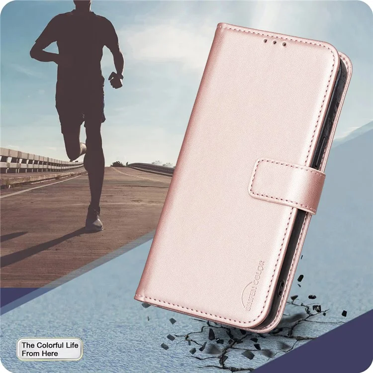 BINFEN COLOR BF17 Für Realme 14x 5G Hülle Brieftasche Folio Flip Ledercover - Roségold